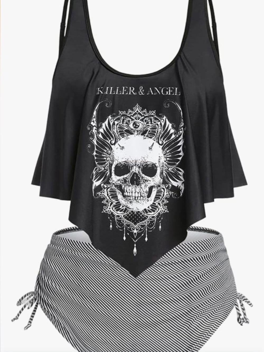 🚘 🆕 Rosegal Black Ruffled Skull Overlay Tank Top tankini set gothic size 3X